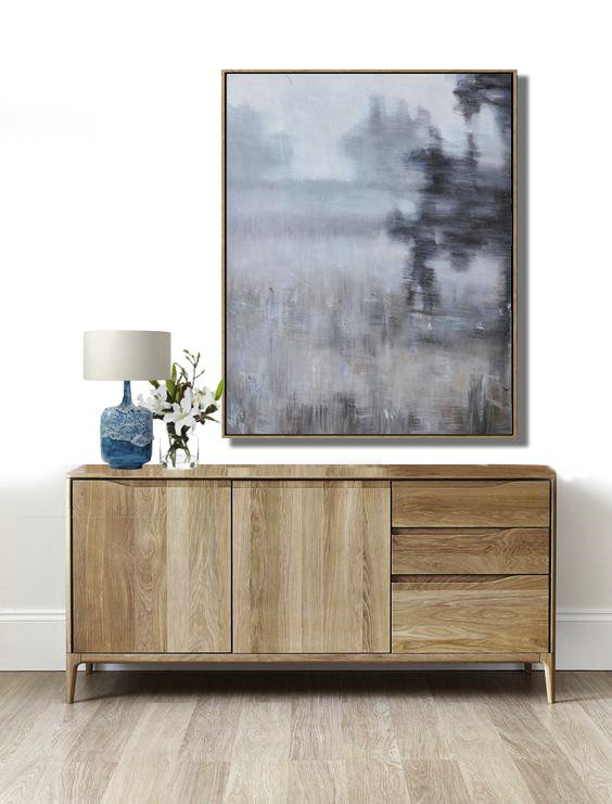 Extra Large Acrylic Painting On Canvas,Abstract Landscape Painting,Original Art,White,Grey,Brown,Black